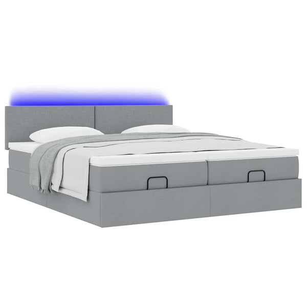 Ottoman Bett mit Matratzen & LEDs Hellgrau 160x200 cm