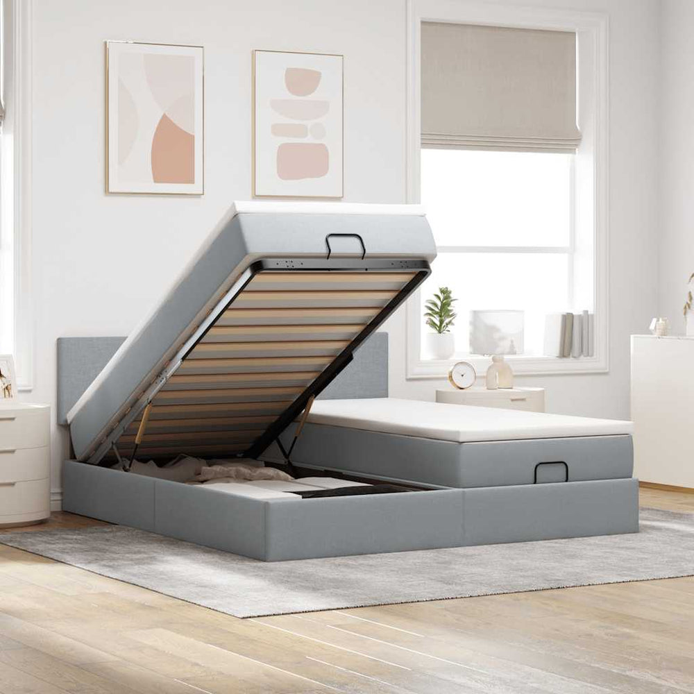 Ottoman Bett mit Matratzen & LEDs Hellgrau 160x200 cm
