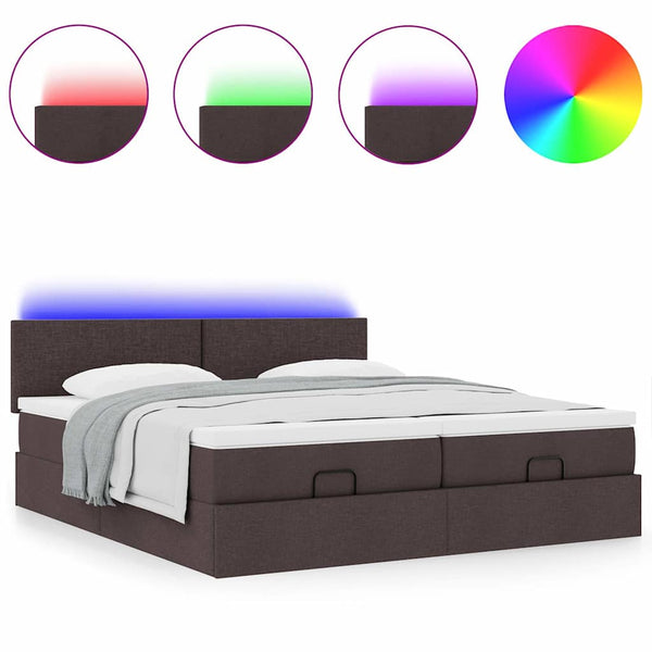 Ottoman Bett mit Matratzen & LEDs Dunkelbraun 160x200