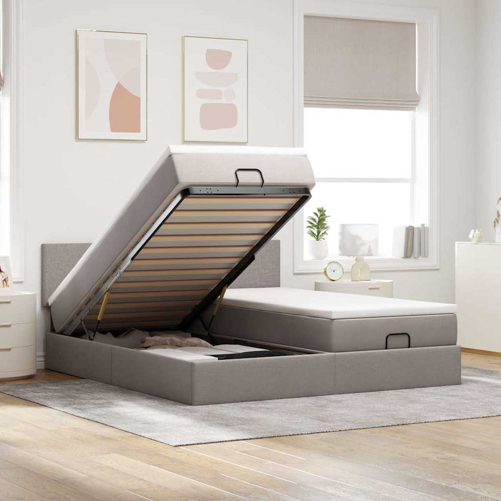 Ottoman Bett mit Matratzen & LEDs Taupe 160x200 cm
