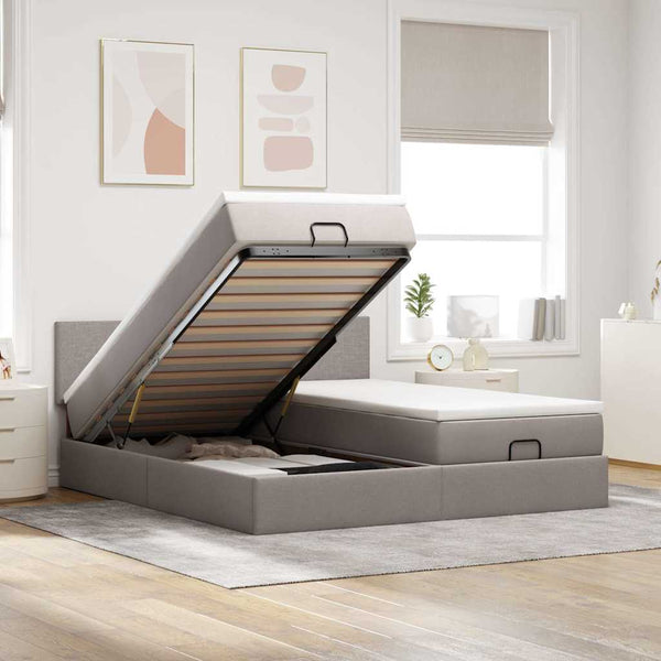 Ottoman Bett mit Matratzen & LEDs Taupe 160x200 cm