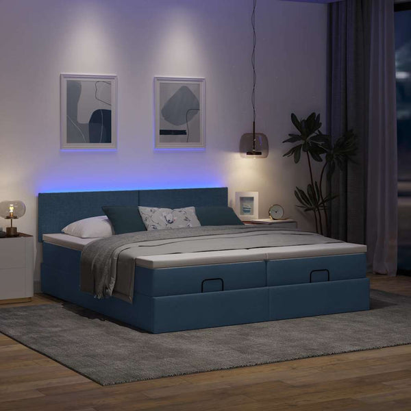Ottoman Bett mit Matratzen & LEDs Blau 160x200 cm