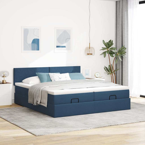 Ottoman Bett mit Matratzen & LEDs Blau 160x200 cm