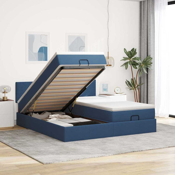 Ottoman Bett mit Matratzen & LEDs Blau 160x200 cm