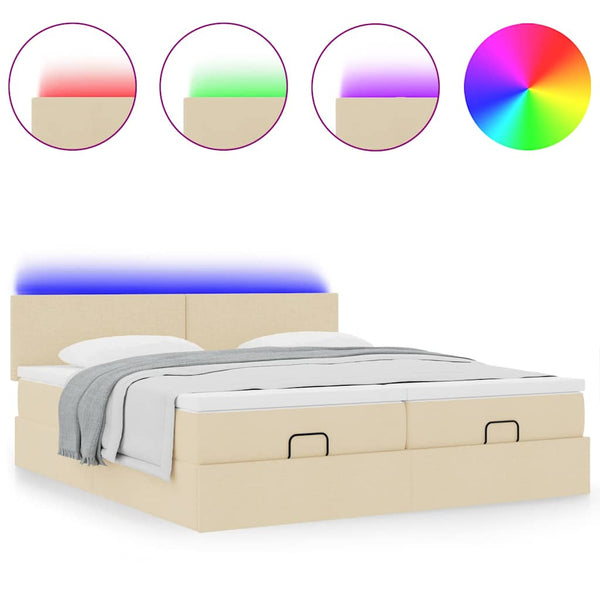 Ottoman Bett Creme mit Matratzen & LEDs 180x200
