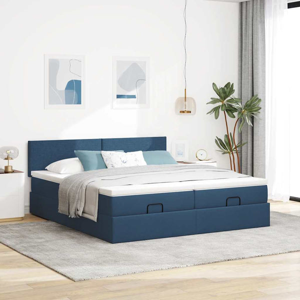Ottoman Bett mit Matratzen & LEDs Blau 180x200 cm