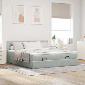 Ottoman Bett mit Matratze & LEDs Hellgrau 160x200 cm
