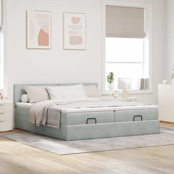 Ottoman Bett mit Matratze & LEDs Hellgrau 160x200 cm