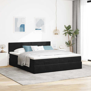 Ottoman Bett mit Matratzen & LEDs 160x200 cm Samt Schwarz