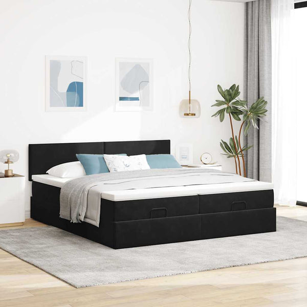 Ottoman Bett mit Matratzen & LEDs 160x200 cm Samt Schwarz