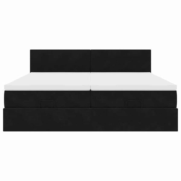 Ottoman Bett mit Matratzen & LEDs 160x200 cm Samt Schwarz