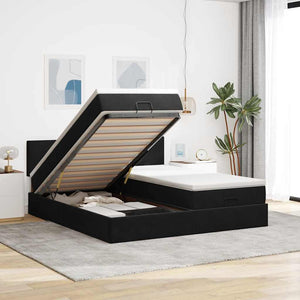 Ottoman Bett mit Matratzen & LEDs 160x200 cm Samt Schwarz