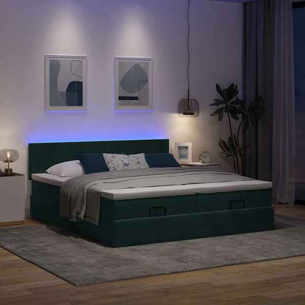Ottoman Bett mit Matratzen & LEDs Dunkelgrün 160x200 cm