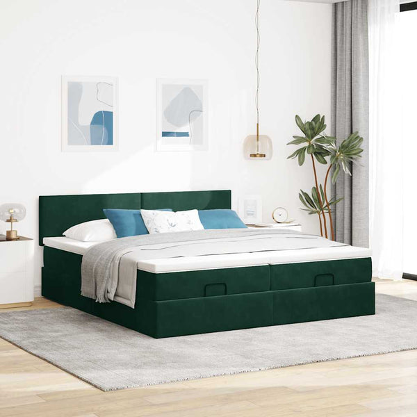 Ottoman Bett mit Matratzen & LEDs Dunkelgrün 160x200 cm
