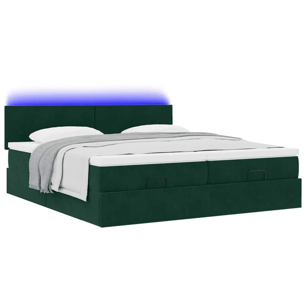 Ottoman Bett mit Matratzen & LEDs Dunkelgrün 160x200 cm