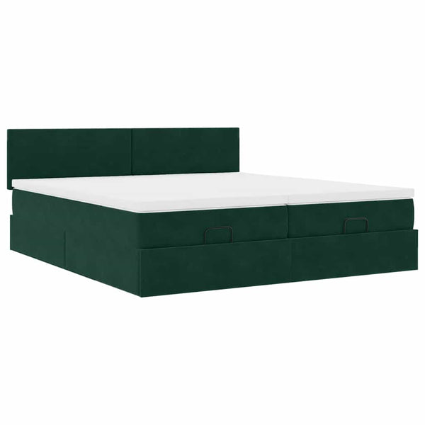 Ottoman Bett mit Matratzen & LEDs Dunkelgrün 160x200 cm