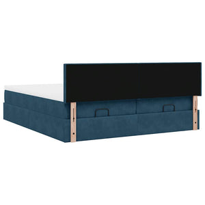 Ottoman Bett mit Matratze & LEDs Dunkelblau Samt 160x200
