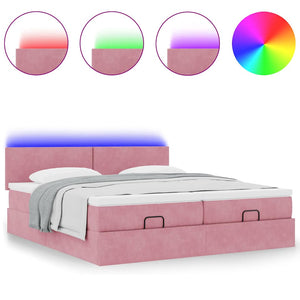 Ottoman Bett mit Matratzen & LEDs Rosa 160x200 cm