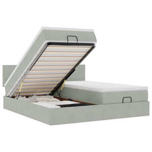 Ottoman Bett mit Matratzen & LEDs Hellgrau 180x200 cm