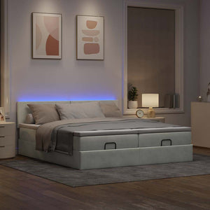 Ottoman Bett mit Matratzen & LEDs Hellgrau 180x200 cm
