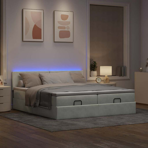 Ottoman Bett mit Matratzen & LEDs Hellgrau 180x200 cm