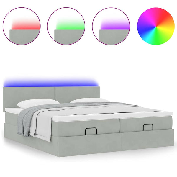 Ottoman Bett mit Matratzen & LEDs Hellgrau 180x200 cm