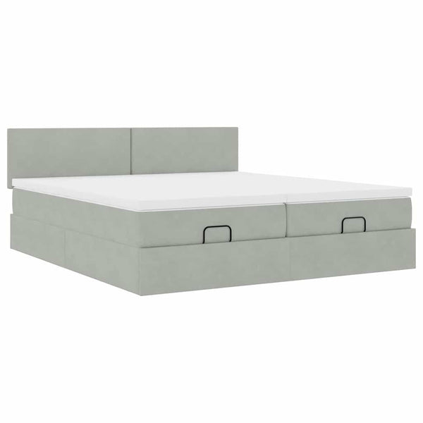 Ottoman Bett mit Matratzen & LEDs Hellgrau 180x200 cm