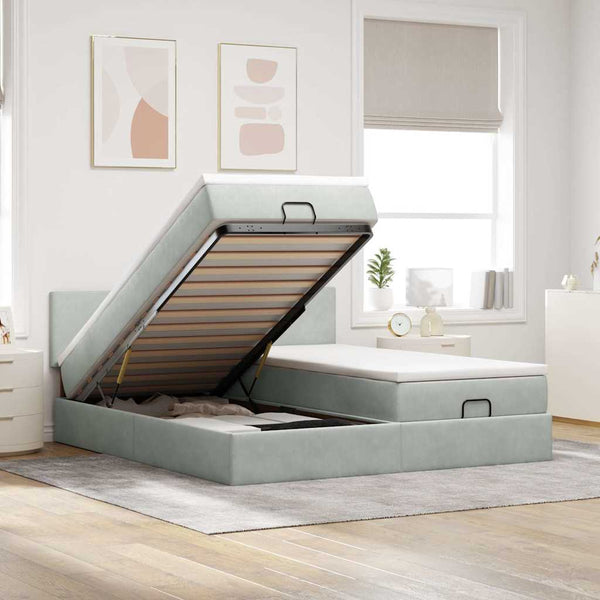 Ottoman Bett mit Matratzen & LEDs Hellgrau 180x200 cm