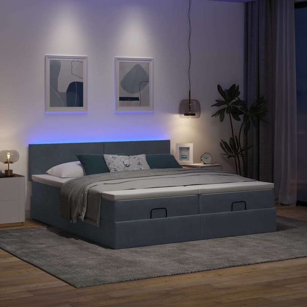 Ottoman Bett mit Matratzen & LEDs 180x200cm Dunkelgrau Samt