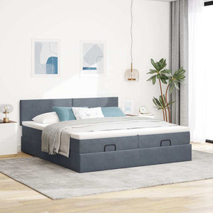Ottoman Bett mit Matratzen & LEDs 180x200cm Dunkelgrau Samt