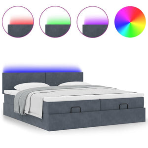 Ottoman Bett mit Matratzen & LEDs 180x200cm Dunkelgrau Samt