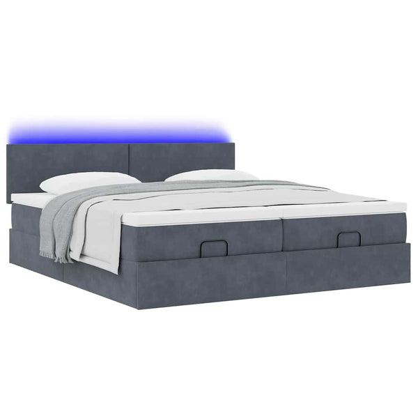 Ottoman Bett mit Matratzen & LEDs 180x200cm Dunkelgrau Samt