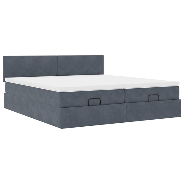 Ottoman Bett mit Matratzen & LEDs 180x200cm Dunkelgrau Samt