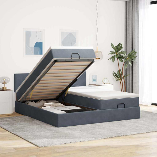 Ottoman Bett mit Matratzen & LEDs 180x200cm Dunkelgrau Samt
