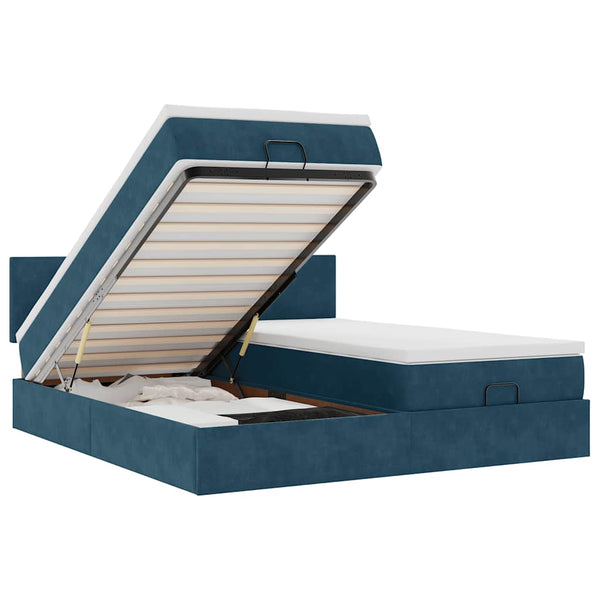 Ottoman Bett mit Matratze & LEDs Dunkelblau 180x200 cm