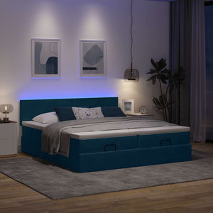 Ottoman Bett mit Matratze & LEDs Dunkelblau 180x200 cm
