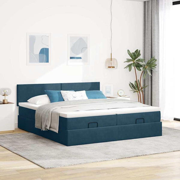 Ottoman Bett mit Matratze & LEDs Dunkelblau 180x200 cm