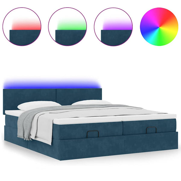 Ottoman Bett mit Matratze & LEDs Dunkelblau 180x200 cm