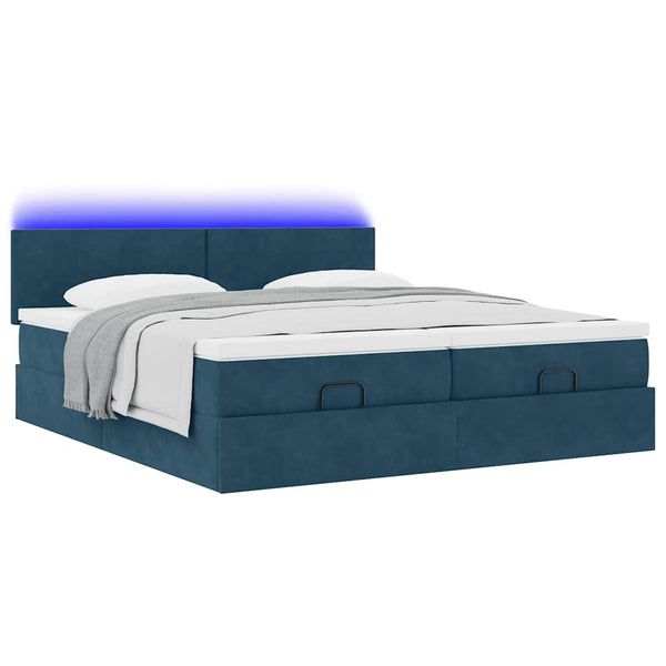 Ottoman Bett mit Matratze & LEDs Dunkelblau 180x200 cm