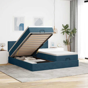 Ottoman Bett mit Matratze & LEDs Dunkelblau 180x200 cm