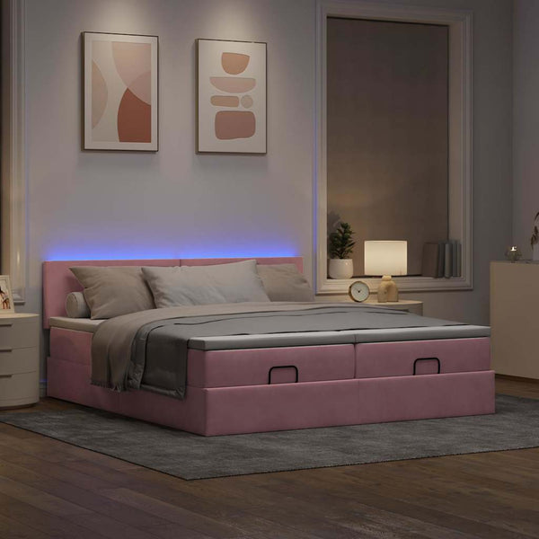 Ottoman Bett mit Matratzen & LEDs Rosa 180x200 cm