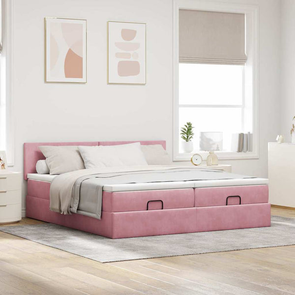 Ottoman Bett mit Matratzen & LEDs Rosa 180x200 cm