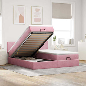Ottoman Bett mit Matratzen & LEDs Rosa 180x200 cm