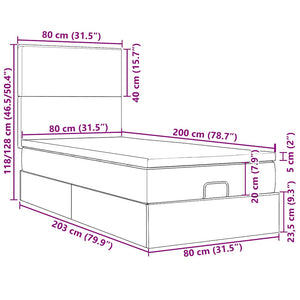 vidaXL Lit ottoman avec matelas Gris clair 80x200 cm Velours