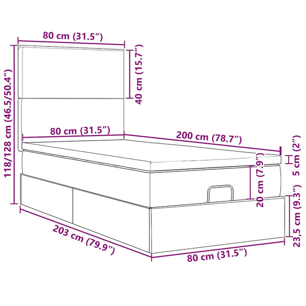 vidaXL Lit ottoman avec matelas Gris clair 80x200 cm Velours