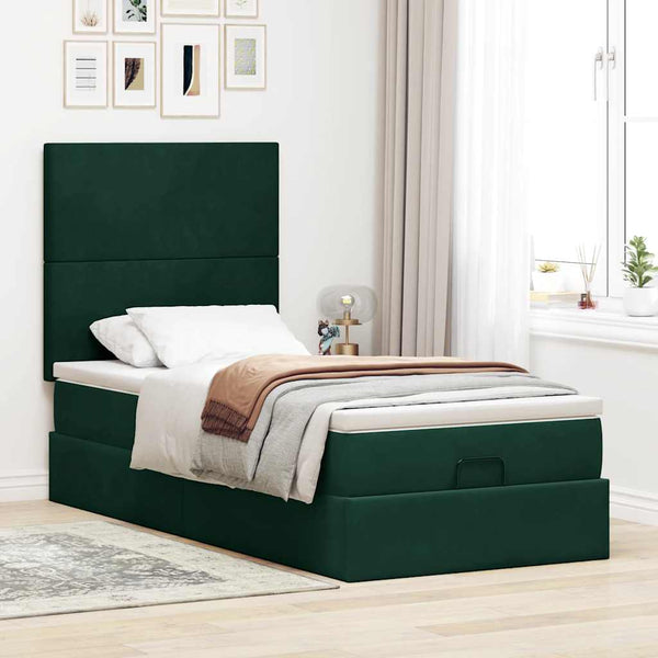 vidaXL Lit ottoman avec matelas Velours vert foncé 80x200 cm