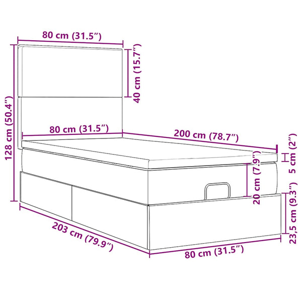 vidaXL Lit ottoman avec matelas Velours vert foncé 80x200 cm