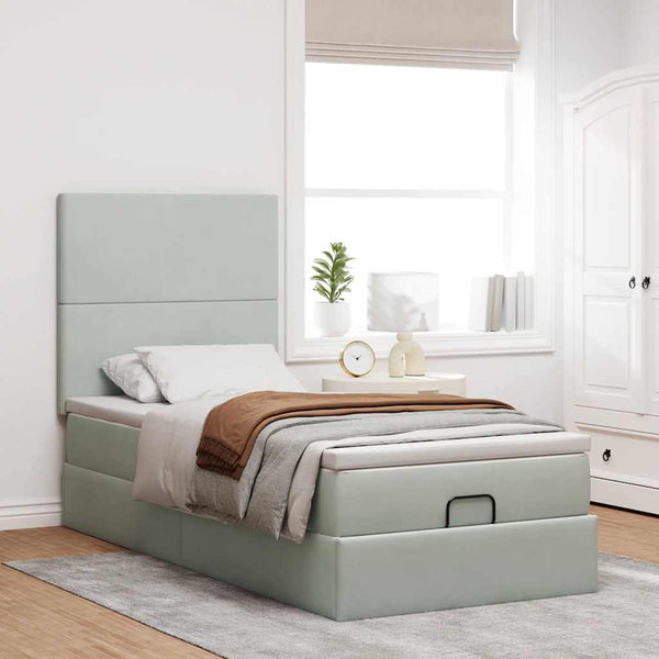 Ottoman Bett mit Matratze Hellgrau 90x190 cm