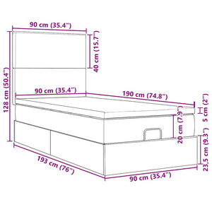 vidaXL Lit ottoman avec matelas Gris foncé 90x190 cm Velours