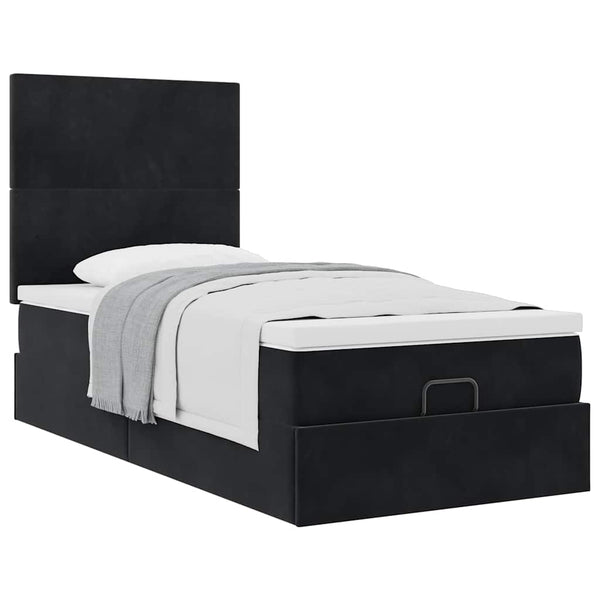 Ottoman Bett mit Matratze Schwarz 90x190 cm Samt
